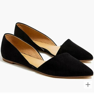 J Crew Factory Zoe D'Orsay Suede Flat Women 10 Black Leather Classic‎ Work Point